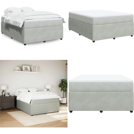 Cama box spring con colchón terciopelo gris claro 140x190 cm - Colchón ensacado - Terciopelo