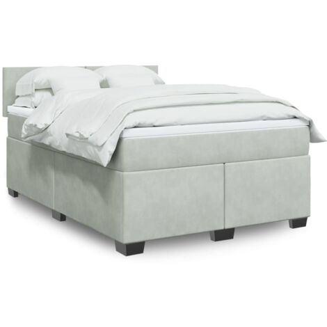 Cama box spring con colchón terciopelo gris claro 140x200 cm