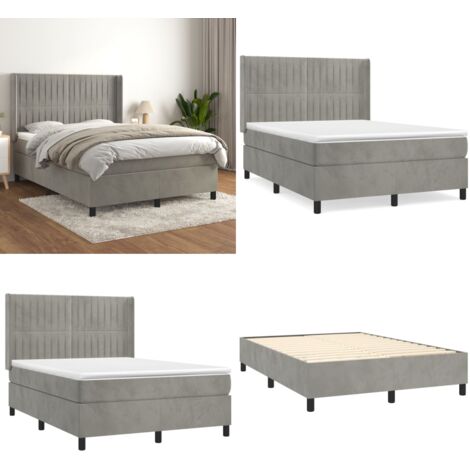 Cama box spring con colchón terciopelo gris claro 140x200 cm - Colchón de muelles - Cama de muelles