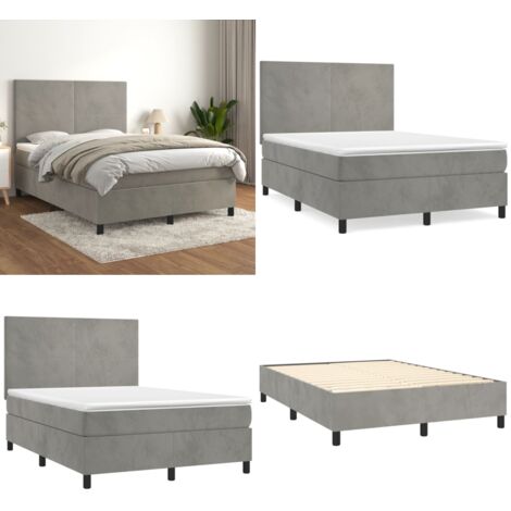 Cama box spring con colchón terciopelo gris claro 140x200 cm - Colchón de muelles - Cama de muelles