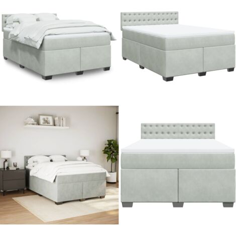 Cama box spring con colchón terciopelo gris claro 140x200 cm - Colchón de muelles ensacados - Cama box spring