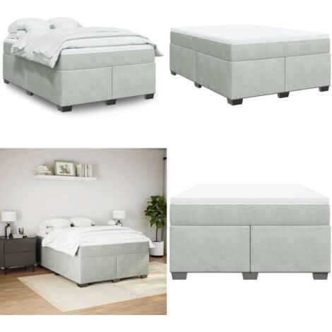 Cama box spring con colchón terciopelo gris claro 140x200 cm - Colchón de muelles ensacados - Cama de muelles