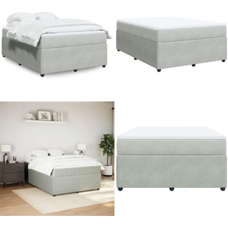 Cama box spring con colchón terciopelo gris claro 140x200 cm - Colchón de muelles ensacados - Cama de muelles