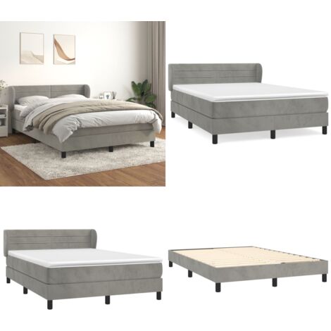 Cama box spring con colchón terciopelo gris claro 140x200 cm - Colchón de muelles ensacados - Terciopelo