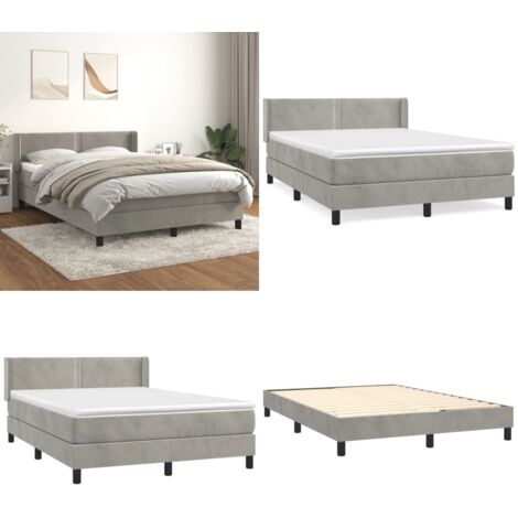 Cama box spring con colchón terciopelo gris claro 140x200 cm - Colchón de muelles ensacados - Terciopelo