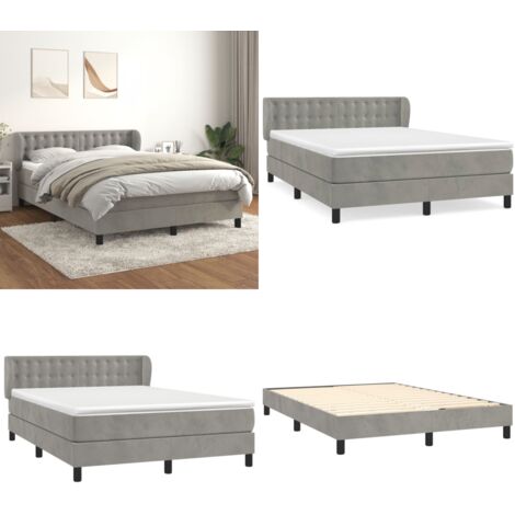 Cama box spring con colchón terciopelo gris claro 140x200 cm - Colchón de muelles ensacados - Terciopelo