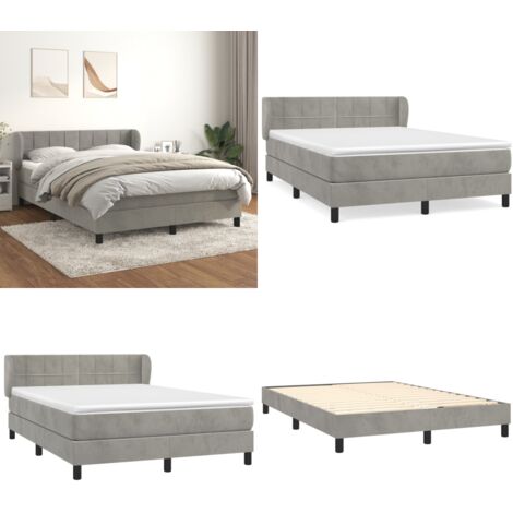 Cama box spring con colchón terciopelo gris claro 140x200 cm - Colchón de muelles ensacados - Terciopelo
