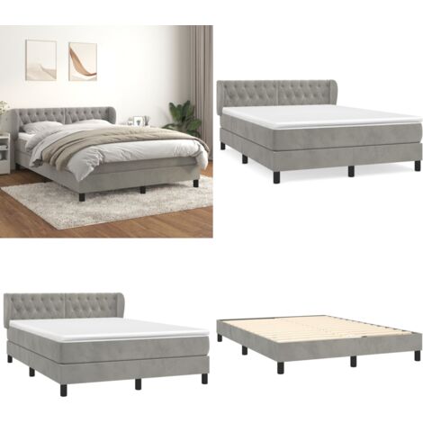 Cama box spring con colchón terciopelo gris claro 140x200 cm - Colchón de muelles ensacados - Terciopelo