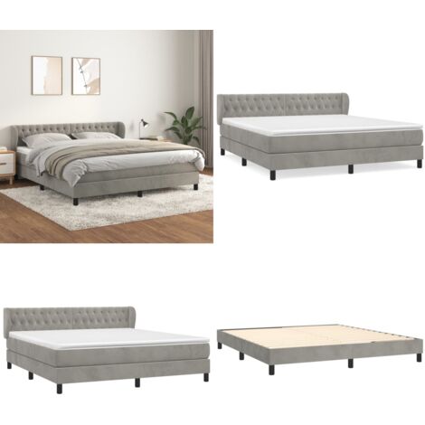 Cama box spring con colchón terciopelo gris claro 160x200 cm - Colchón de muelles - Cama box spring