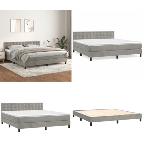Cama box spring con colchón terciopelo gris claro 160x200 cm - Colchón de muelles - Cama con cabecero ajustable
