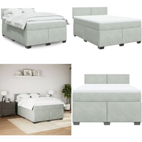 Cama box spring con colchón terciopelo gris claro 160x200 cm - Colchón de muelles - Cama de muelles ensacados