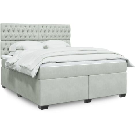 Cama box spring con colchón terciopelo gris claro 180x200 cm
