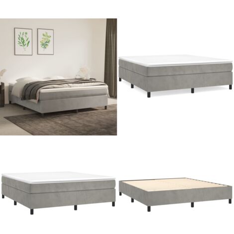 Cama box spring con colchón terciopelo gris claro 180x200 cm - Colchón de muelles - Terciopelo