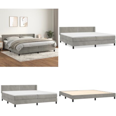 Cama box spring con colchón terciopelo gris claro 200x200 cm - Colchón de muelles - Cama de muelles