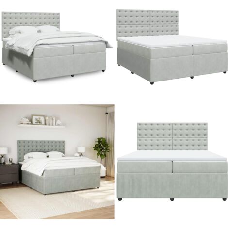 Cama box spring con colchón terciopelo gris claro 200x200 cm - Colchón de muelles - Cama de muelles ensacados