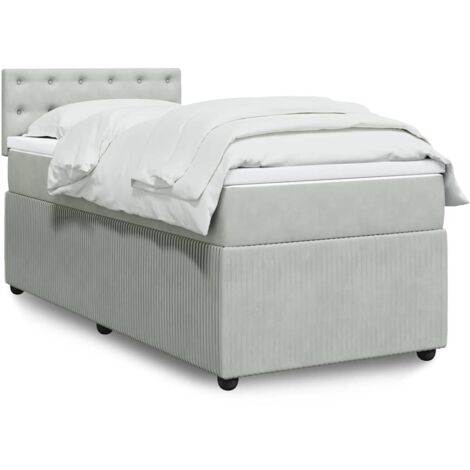 Cama box spring con colchón terciopelo gris claro 80x200 cm