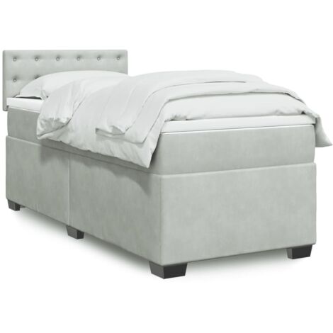 Cama box spring con colchón terciopelo gris claro 80x200 cm