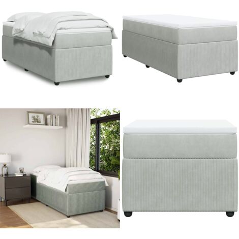 Cama box spring con colchón terciopelo gris claro 80x200 cm - Colchón de muelles ensacados - Cama de muelles