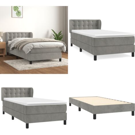 Cama box spring con colchón terciopelo gris claro 80x200 cm - Colchón de muelles - Terciopelo