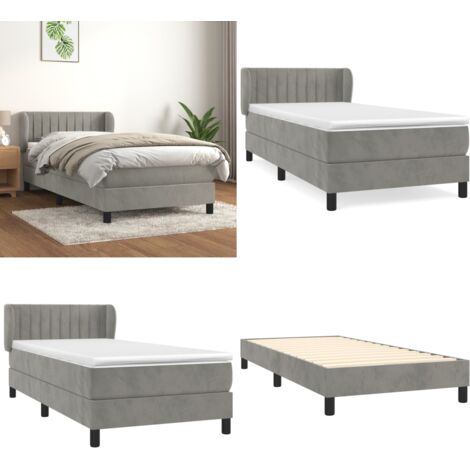 Cama box spring con colchón terciopelo gris claro 80x200 cm - Colchón de muelles - Terciopelo