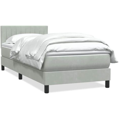 Cama box spring con colchón terciopelo gris claro 80x210 cm