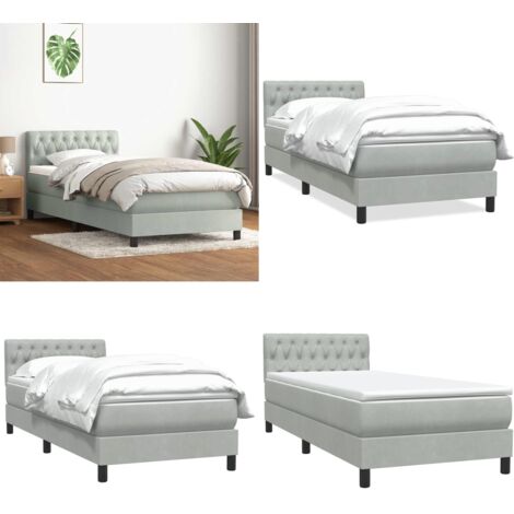 Cama box spring con colchón terciopelo gris claro 80x210 cm - Colchón de muelles ensacados - Cama box spring