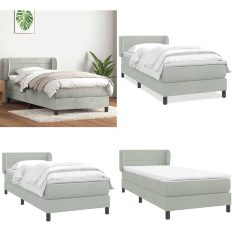 Cama box spring con colchón terciopelo gris claro 80x220 cm - Colchón ensacado - Cama box spring