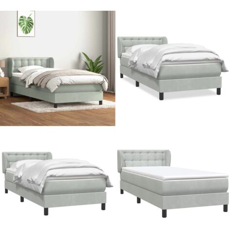 Cama box spring con colchón terciopelo gris claro 80x220 cm - Colchón ensacado - Cama box spring