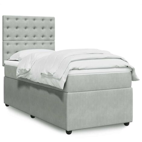 Cama box spring con colchón terciopelo gris claro 90x190 cm