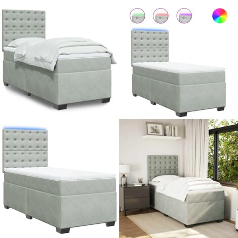 Cama box spring con colchón terciopelo gris claro 90x190 cm - Cama de muelles ensacados - Cama con luz LED