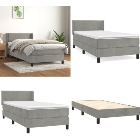 Cama box spring con colchón terciopelo gris claro 90x190 cm - Colchón de muelles - Cama box spring