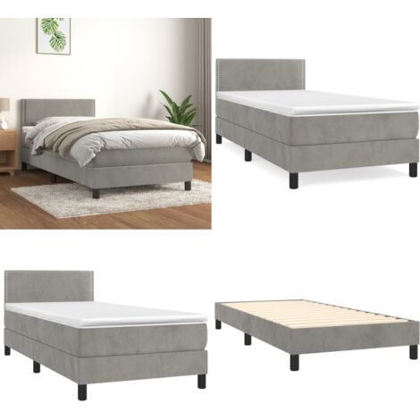 Cama box spring con colchón terciopelo gris claro 90x190 cm - Colchón de muelles - Cama box spring