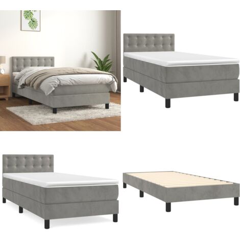 Cama box spring con colchón terciopelo gris claro 90x190 cm - Colchón de muelles - Cama box spring