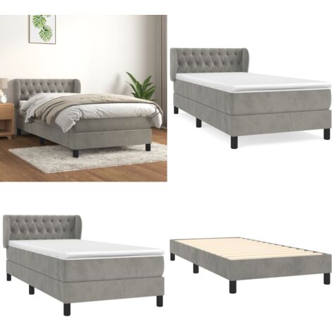 Cama box spring con colchón terciopelo gris claro 90x190 cm - Colchón de muelles - Cama box spring