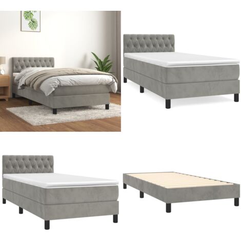 Cama box spring con colchón terciopelo gris claro 90x190 cm - Colchón de muelles - Cama de muelles