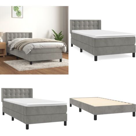 Cama box spring con colchón terciopelo gris claro 90x190 cm - Colchón de muelles ensacados - Terciopelo