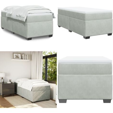 Cama box spring con colchón terciopelo gris claro 90x190 cm - Colchón de muelles - Terciopelo