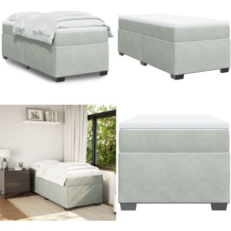 Cama box spring con colchón terciopelo gris claro 90x190 cm - Colchón de muelles - Terciopelo