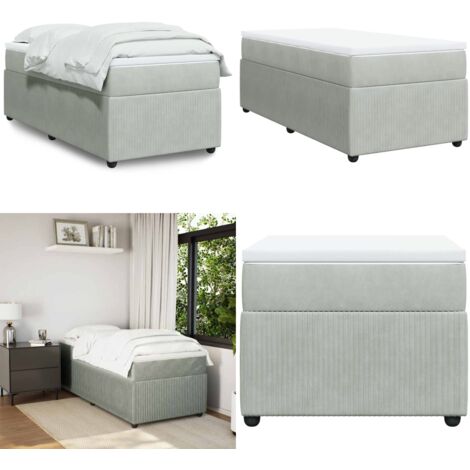 Cama box spring con colchón terciopelo gris claro 90x190 cm - Colchón de muelles - Terciopelo