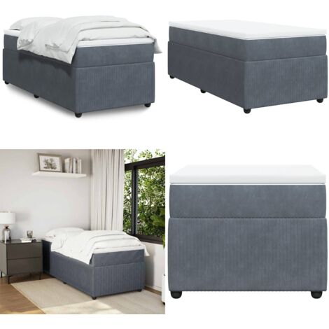 Cama box spring con colchón terciopelo gris oscuro 100x200 cm - Colchón de muelles ensacados - Cama box spring