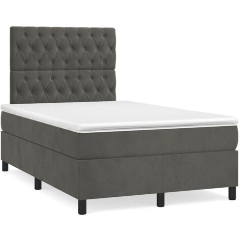 Cama box spring con colchón terciopelo gris oscuro 120x190 cm
