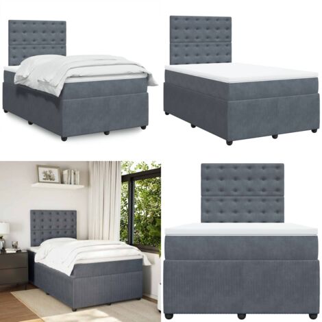 Cama box spring con colchón terciopelo gris oscuro 120x200 cm - Colchón de muelles - Cama de muelles ensacados