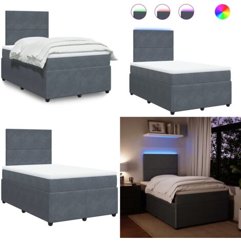 Cama box spring con colchón terciopelo gris oscuro 120x200 cm - Colchón de muelles ensacados - Cama con luz LED
