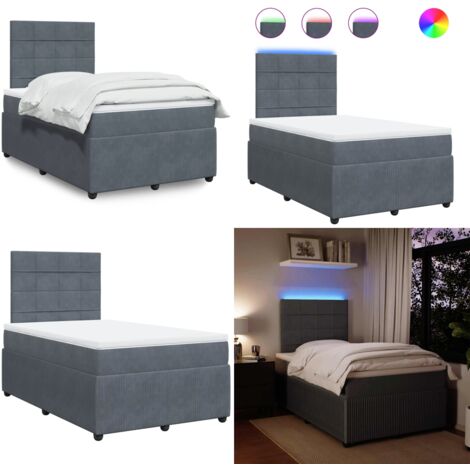 Cama box spring con colchón terciopelo gris oscuro 120x200 cm - Colchón de muelles ensacados - Cama con luz LED