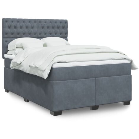 Cama box spring con colchón terciopelo gris oscuro 140x200 cm