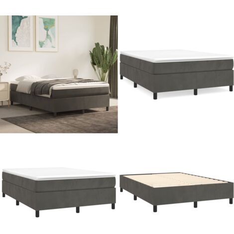Cama box spring con colchón terciopelo gris oscuro 140x200 cm - Colchón de muelles - Cama box spring