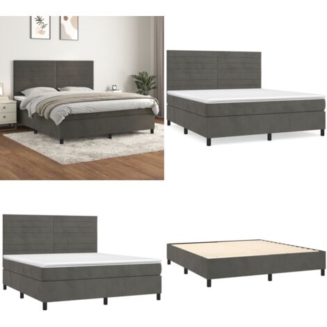 Cama box spring con colchón terciopelo gris oscuro 160x200 cm - Colchón de muelles - Cama con cabecero ajustable