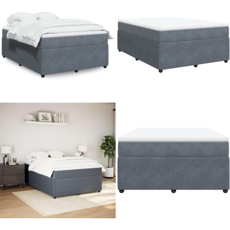 Cama box spring con colchón terciopelo gris oscuro 160x200 cm - Colchón de muelles - Terciopelo