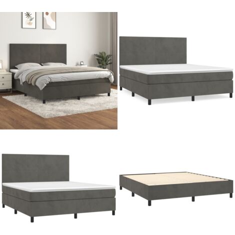 Cama box spring con colchón terciopelo gris oscuro 180x200 cm - Colchón de muelles - Cama de muelles