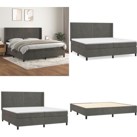 Cama box spring con colchón terciopelo gris oscuro 200x200 cm - Colchón de muelles - Cama de muelles